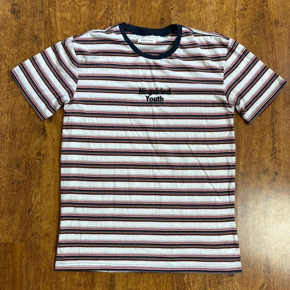 PacSun Misguided Youth Striped T-Shirt Mens Medium Multi Color Short Sleeve